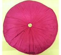Rapport Home LARGE ROUND PINK PLEATED FAUX SILK FILLED DIAMANTE BUTTON CUSHION 17"