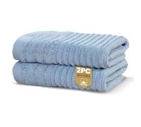 Rapport Home Linear Bath Towels 2-Pack | Sky Blue | 70x120cm | 100% Cotton 500gsm | Oeko-Tex Made in Green & BCI Certified
