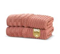 Rapport Home Linear Face Towels 2-Pack | Luxurious 100% Cotton 500gsm Soft Absorbent Face Cloths | Oeko-Tex Certified Bathroom Hand Towels | Rose Red (30x30cm)