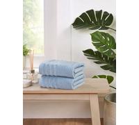Rapport Home Linear Pure Cotton Hand Towels Set Of 2 (Blue)