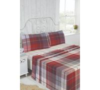 Rapport Flannelette Brushed Cotton Checked Red Fitted Sheet, Flat Sheet And Pillow Case
