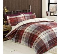 Rapport Home Lomond Check Duvet Cover Set - 100% Brushed Cotton Flannelette, Soft & Cosy Checkered Bedding, Easy Care Kingsize Red
