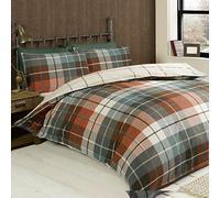 Rapport Home Lomond Check Duvet Cover Set - 100% Brushed Cotton Flannelette, Soft & Cosy Checkered Bedding, Easy Care Kingsize Terracotta