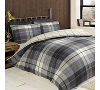 Rapport Home Lomond Check Duvet Cover Set | Premium 100% Brushed Cotton Flannelette Bedding - Ultra Soft, Cosy Warm & Easy Care Superking Blue Plaid Design for Winter Comfort