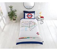 Underground London Undgerground Tube Duvet Cover and Pillowcases Bedding Bed Set- Single, White