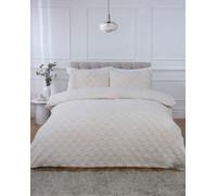 Rapport Home Luxury Check Textured Teddy Fleece Duvet Cover Set - Double, Cream - Ultra Soft & Cosy Winter Bedding - Includes Matching Pillowcases