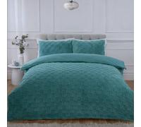 Rapport Home Luxury Check Teddy Polyester Fleece Duvet Cover Set with Pillowcase in Duck Egg Blue | Size: King Rapport Home Duck Egg Blue King