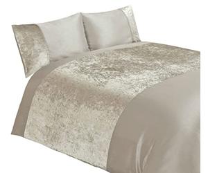 Rapport Home Luxury Crushed Velvet Panel Soft Duvet Cover Set - Cream Single Bedding Set