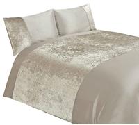 Rapport Home Luxury Crushed Velvet Panel Soft Duvet Cover Set - Cream Superking Bedding Set