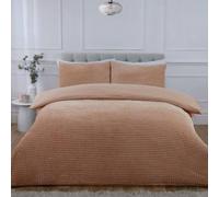 Rapport Home Luxury Waffle Embossed Teddy Fleece Duvet Cover Set - Double, Latte - Easy Care Warm Textured Soft Bedding Set