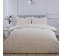Rapport Home Luxury Waffle Embossed Teddy Fleece Duvet Cover Set - Single, Natural - Easy Care Warm Textured Soft Bedding Set