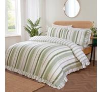 Rapport Home Maya Stripe Polycotton Reversible Duvet Cover Set with Pillowcase in Green | Size: King Rapport Home Green King