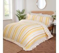 Rapport Home Maya Stripe Polycotton Reversible Duvet Cover Set with Pillowcase in Yellow | Size: Double Rapport Home Yellow Double