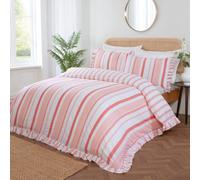 Rapport Home Frilled Bedding Set - Maya Striped Reversible Duvet Cover Set - Pink Single Size Quilt Cover