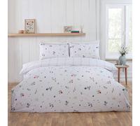 Rapport Home Meadow Brushed Cotton Duvet Cover Set - 100% Cotton Flannelette Double Floral Bedding Set, White