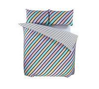 Rapport Home Microfibre Duvet Cover Set - Striped Pastel Coloured Reversible King Bedding Set