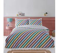 Multi Stripe Duvet Cover Reversible Pastel Quilt Bedding Bed Linen Set Double