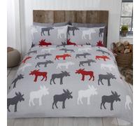 Rapport Home Moose Cotton Duvet Cover Set With Pillowcase in Grey | Size: Double Rapport Home Grey Double