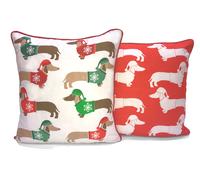 Rapport Home Multi Xmas Sausage Dog Cushion Cover Multi (43x43) | Size: 43 cm x 43 cm Rapport Home Multicolor 43 cm x 43 cm