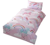Rapport Home My Little Unicorn Toddler Cot Duvet Cover Set for Girls - Pink Polycotton Kids Bedding with Matching Pillowcase (120x150cm) Oeko-Tex Certified