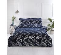 Rapport Home Navy Blue Bedding Set Elegant Floral Foil Printed Duvet Cover Set Super King Crushed Velvet Quilt Cover Set (260 x 220 cm)