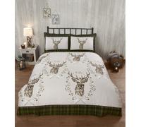 Rapport Home 100% Brushed Cotton Flannelette ANGUS STAG Winter Duvet Quilt Cover Bedding Set (Single, Green)