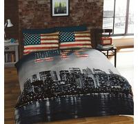 New York City Double Duvet Cover Distressed Vintage Reversible NYC PHOTO PRINT, Mono