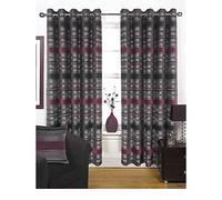 Rapport Home Eyelet/Ring Top Chenille and Faux Silk Heavy Weight Lined Pair of Curtains, 66 X 72 inch, Polyester, Aubergine, 36x26x10.5 cm