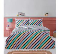 Rapport Oxford Stripe Kingsize Duvet Set - Pastel Pink, Yellow, Blue Diagonal Stripes - Reversible Monochrome Stripes