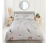 Rapport Paws And Tails Reversible Duvet Cover Set Dogs And Stripes Bedding Grey