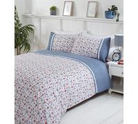 Rapport Home Penelope Floral Lace Trim Duvet Cover Set (Single, Blue)