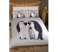 Rapport Home Penguins Photographic Animal Quilt Duvet Cover and 2 Pillowcase Bedding Set, Polyester-Cotton, White, King