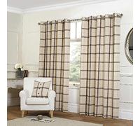 Rapport Home Plaid Check Cream Eyelet Curtains - 90x90/229x229cm