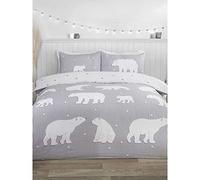 Rapport Home Polar Bear 100% Brushed Cotton 3 pieces Double Duvet Cover Set Reversible Bedding Grey