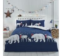 Rapport Home Polar Bear and Friends Double Duvet Cover Christmas Reversible Bedding Set, Cotton, Navy