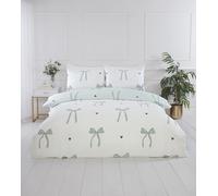 Rapport Home Printed Reversible Microfibre Bedding Double Duvet Cover Set Bows Green - Cute Pattern Quilt Cover with Pillowcases