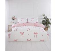 Rapport Home Printed Reversible Microfibre Bedding Double Duvet Cover Set Bows Pink - Cute Pattern Quilt Cover with Pillowcases