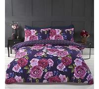 Rapport Home Rapport Floral Aubergine Purple Duvet Quilt Cover Bedding set with reversible geometric print (Double), Polyester