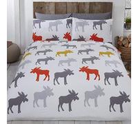 Rapport Home Rapport Moose Animal Print 100% Brushed Cotton Flannelette Duvet Quilt Cover Bedding Set (Ochre, 200 x 200cms (Double)