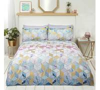 Rapport Home Rapport Quartz Duvet Cover Geometric Multicoloured gold foil detail Bed Set, Cotton Blend, Double