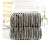 Rapport Home Rapport Ribbed 2 Piece 100% Cotton Towel Set, Charcoal, Bath Sheet-90 x 140cms