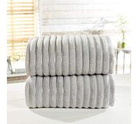 Rapport Home Rapport Ribbed 2 Piece 100% Cotton Towel Set, Silver, Bath Sheet-90 x 140cms