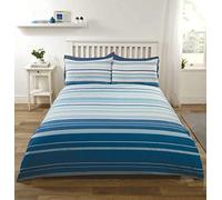 Rapport Home Rapport Stratford Stripe Duvet Cover Bed Set, Blue, Double, Cotton Blend