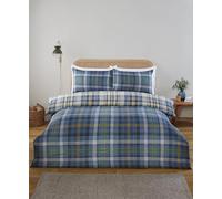 Rapport Home Regalia Plaid Bedding Set - King | Reversible Tartan Check Duvet Cover with Matching Pillowcase & Fitted Sheet | Blue, Polyester Microfibre