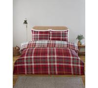 Rapport Home Regalia Plaid Complete Bedding Set | King Size Reversible Tartan Check Duvet Cover | Matching Fitted Sheet & Pillowcase with Popper Closure | Red