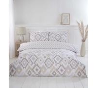 Rapport Home Reversible Duvet Cover Set King Size Bedding Set (220 x 230 cm) - Ikat Print Soft and Easycare Bedding with Natural Woven Look Breathable & Lightweight Boho Style With Secure Snap Closure
