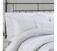 Rapport Home Richmond Luxury Embroidered Boudoir Cushion | Elegant Decorative Pillow for Bedroom | Premium 50% Cotton Blend Cover, 30x50cm | White