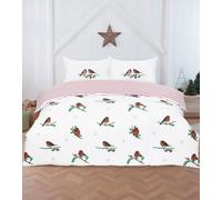 Rapport Home King Size Robin on Holly Christmas Duvet Cover Set - Reversible Festive Microfibre Bedding with 2 Pillowcases - Soft Easy Care Xmas Bed Linen 220x230 cm