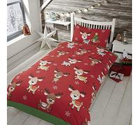 Rapport Home Rudolph and Friends Junior Toddler Duvet Cover Set, 2 pcs Kids Christmas Bedding, Polycotton, Red