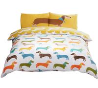 Rapport Home Sausage Dog Microfibre Reversible Duvet Cover Set with Pillowcase in Yellow | Size: Double Rapport Home Yellow Double